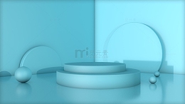 C4D 青色 背景 台子 建模 渲染