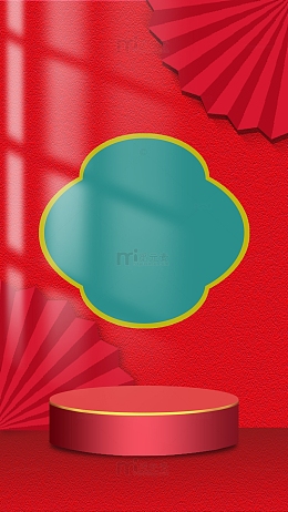 朱红色国潮风商品展示台高清