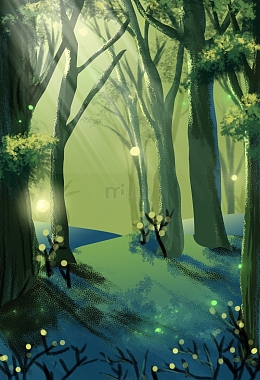 绿色创意梦幻卡通风格森林风景背景素材