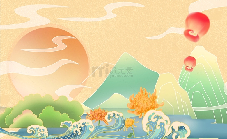 中元节国风古风背景海报素材图片