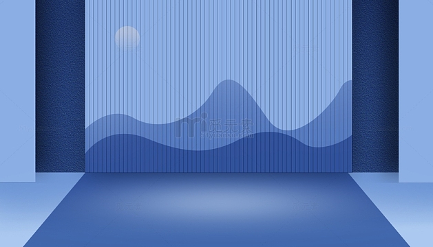 蓝色小清新中国风C4D电商背景