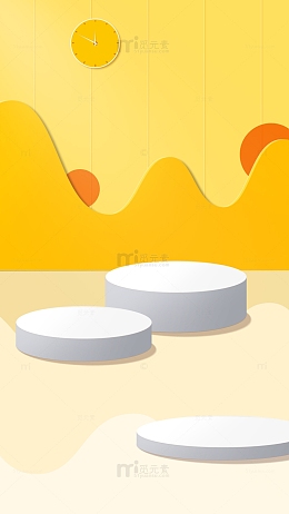 橙黄色开学电商圆形展台挂钟展示海报背景