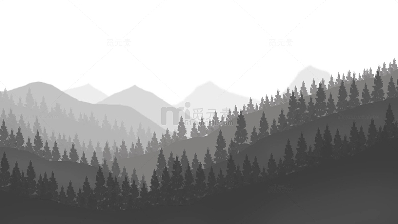 朦胧意境扁平手绘雾起山坡自然风景插画背景