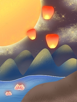 中元节孔明灯七月十五祈福祭祀背景图