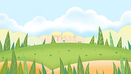 小清新插画植物草地山装饰背景banner