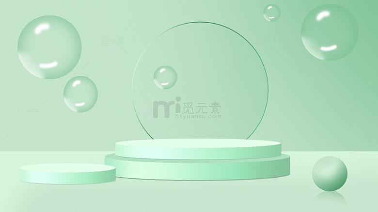 绿色清新商品展台创意几何气泡背景