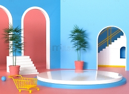 C4D马卡龙色电商展台