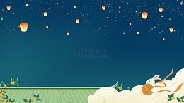 国潮中秋夜晚星空灯笼桂花背景