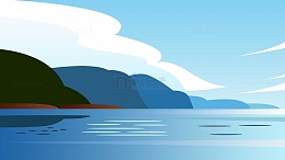 手绘扁平风写意山水风景卡通插画背景