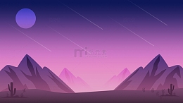 扁平风皓月山空奇观夜景风景插画背景