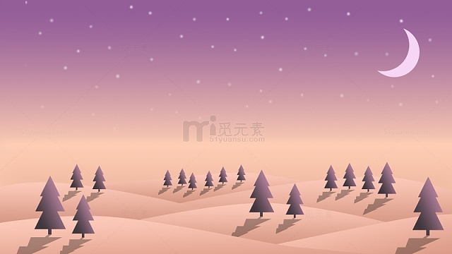 紫色月夜沙漠风景插画背景卡通壁纸