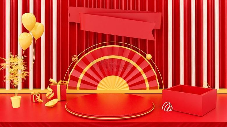 C4D红色传统节日喜庆产品展示舞台