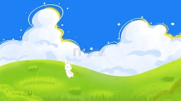 绿色治愈儿插风悠闲的兔子度假踏青手绘背景