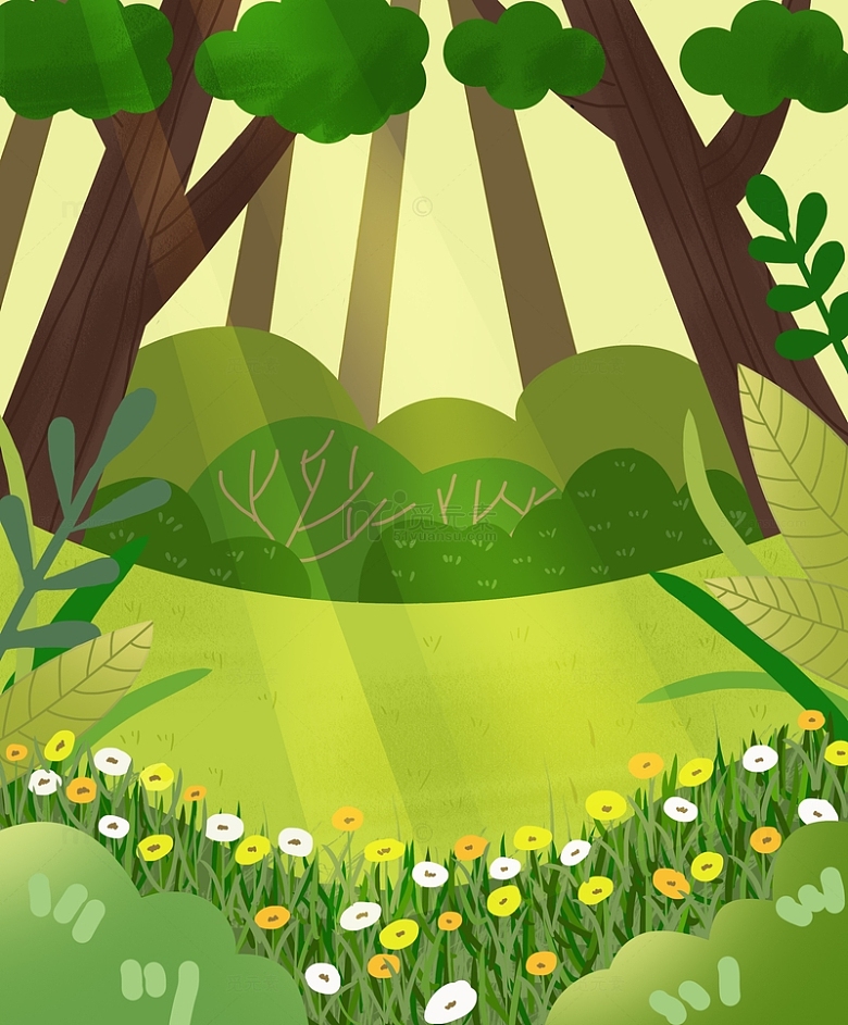 绿色卡通童话森林背景