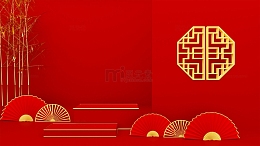 红色新中式新年促销电商背景图