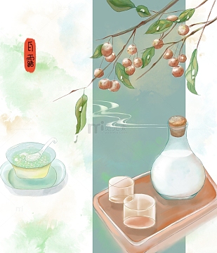 白露卡通风格早餐牛奶露珠小清新背景