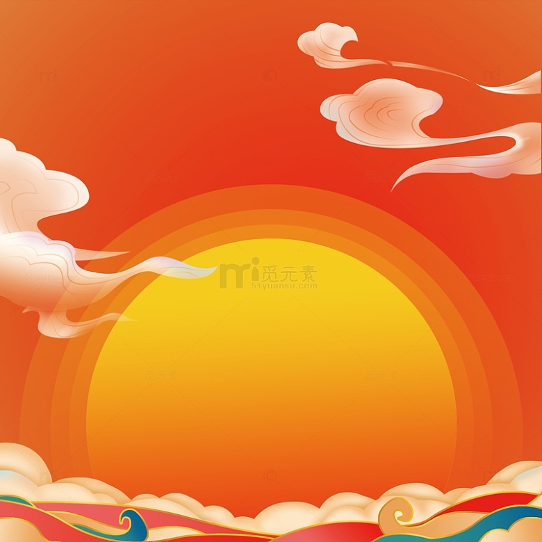 橙红中国风国庆手绘背景图