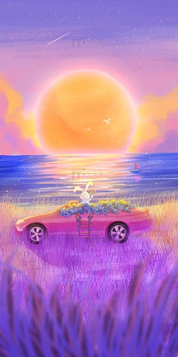 紫色轻质感国庆旅行兔