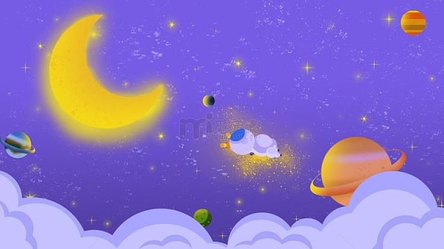紫色卡通手绘星空外星宇航员手绘背景