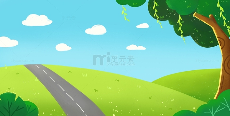 绿色小清新春天郊游踏青手绘背景图