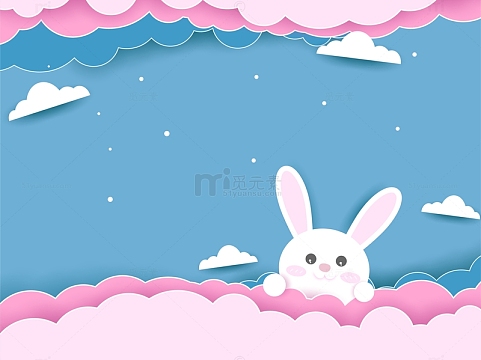 马卡龙扁平彩色可爱兔兔背景手绘图