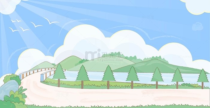 绿色小清新夏天旅游背景手绘图