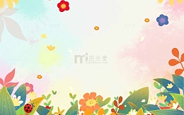 彩色春天花朵水彩渲染手绘背景