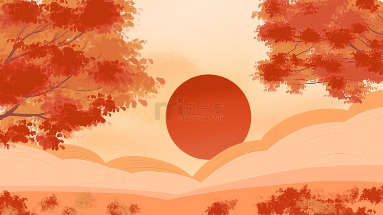 橙色扁平风秋日秋分手绘背景