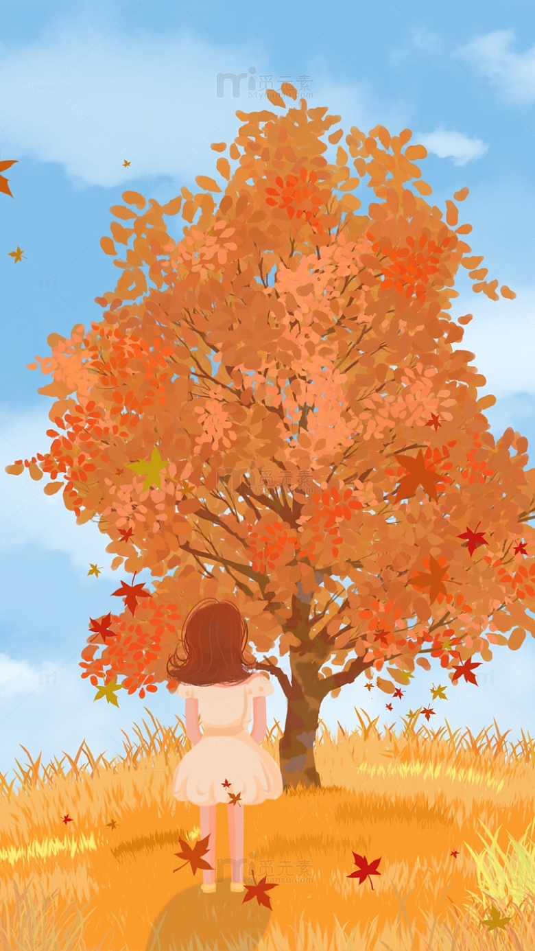 橙色扁平风落叶秋天秋分手绘背景