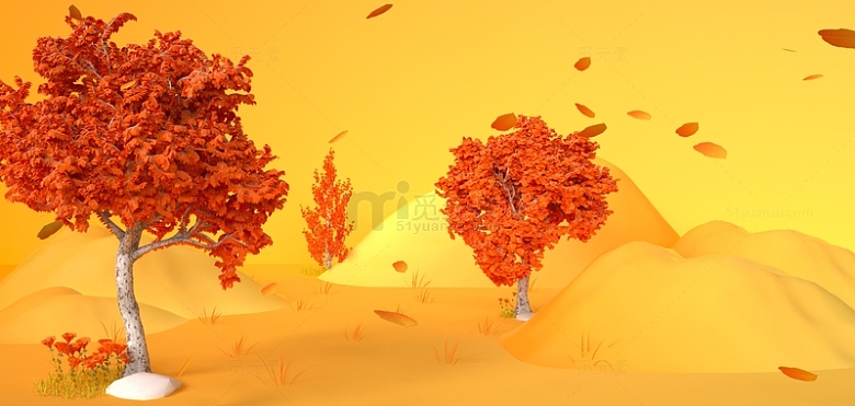 3D立体红叶秋色秋分背景秋色场景