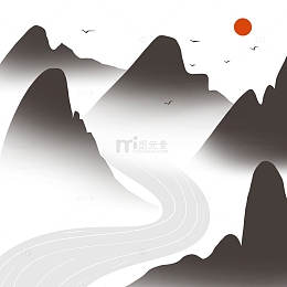 山 中国风 墨水画 水 手绘 插画