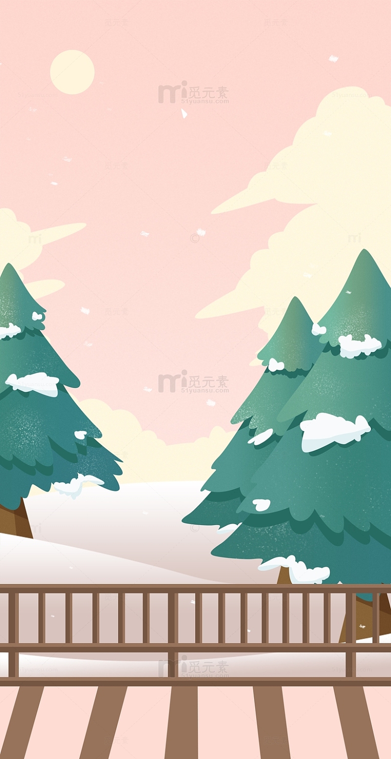 立冬24节气下雪雪地卡通手绘背景