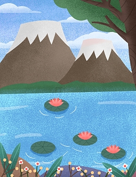 psdjpg清新绿色卡通背景psdjpg天桥上看云的少女插画psdjpg绿色小清新