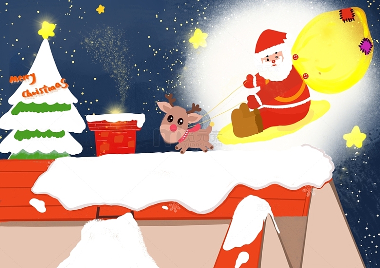 平安夜送礼物的圣诞老人插画背景