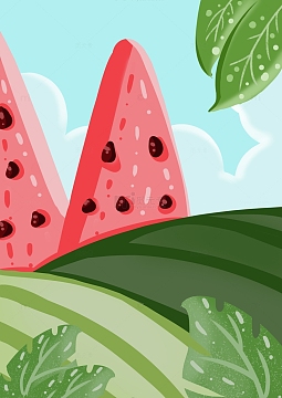 绿色夏天西瓜卡通插画海报背景