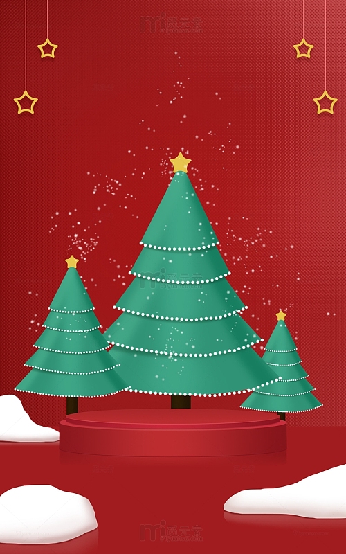红色圣诞背景圣诞节雪花星星展台