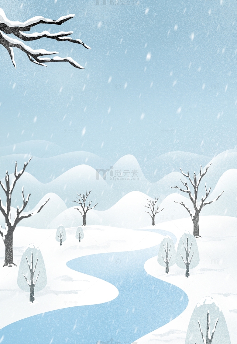 手绘简约冬天雪景插画海报背景