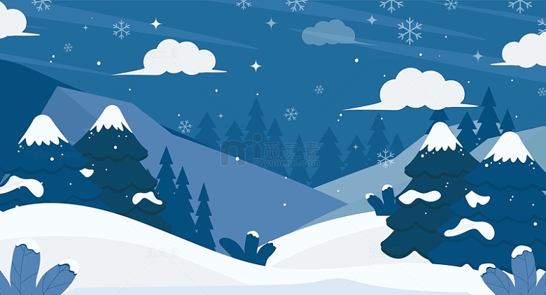 冬季圣诞节雪景大雪小雪户外风景装饰插画