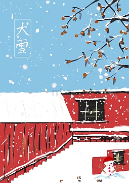 大雪小雪暖阳氛围手绘雪景图psdjpg小清新手绘雪景冬天堆雪人背景psd