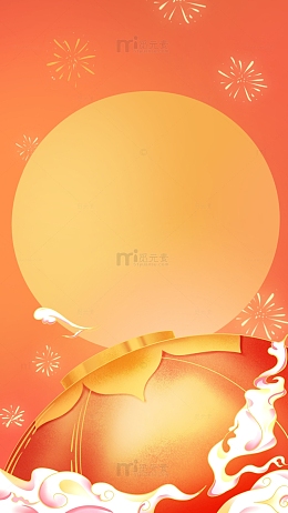 红色肌理风国潮祥云灯笼烟花手绘背景