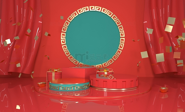 红色复古中国风3D年会展台