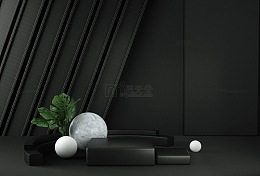 日常黑色C4D空间感展台背景
