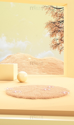 黄色秋天立体电商场景3D背景
