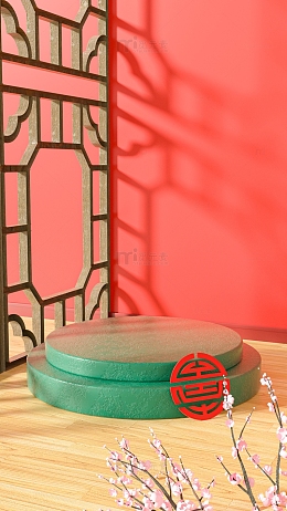 红色国潮复古3D元素背景