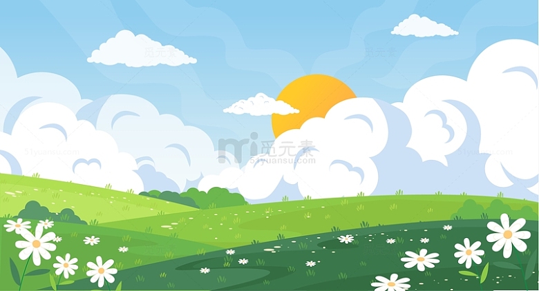 绿色小清新户外风景草坪蓝天白云装饰背景