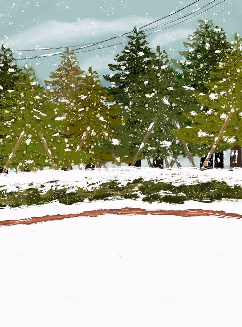 冬天下雪树木路边雪景