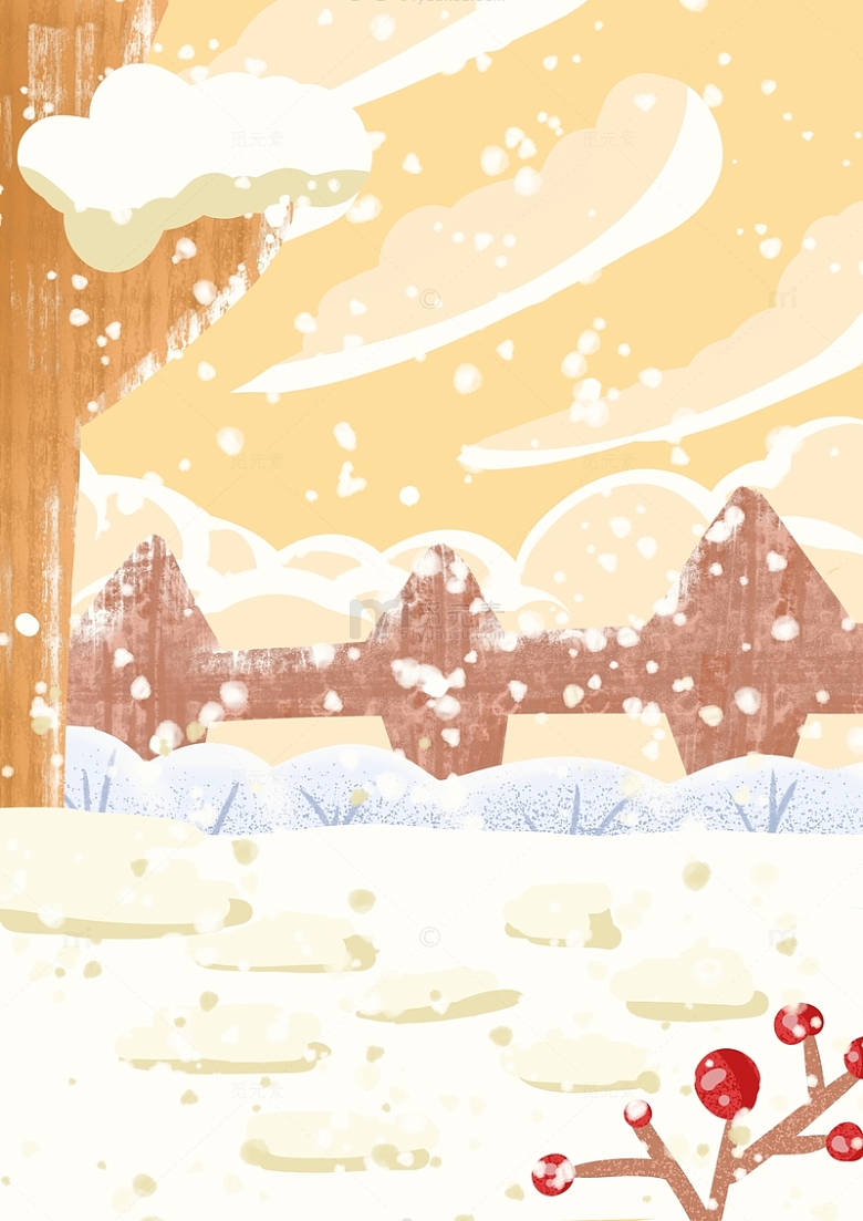 冬天雪景手绘卡通插画背景