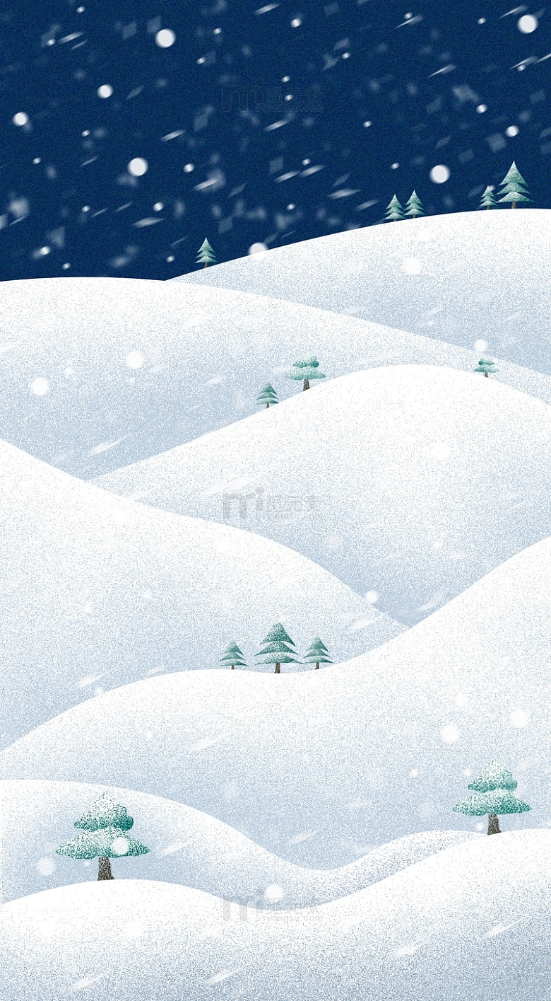 圣诞节夜晚下雪天冬天雪地插画背景