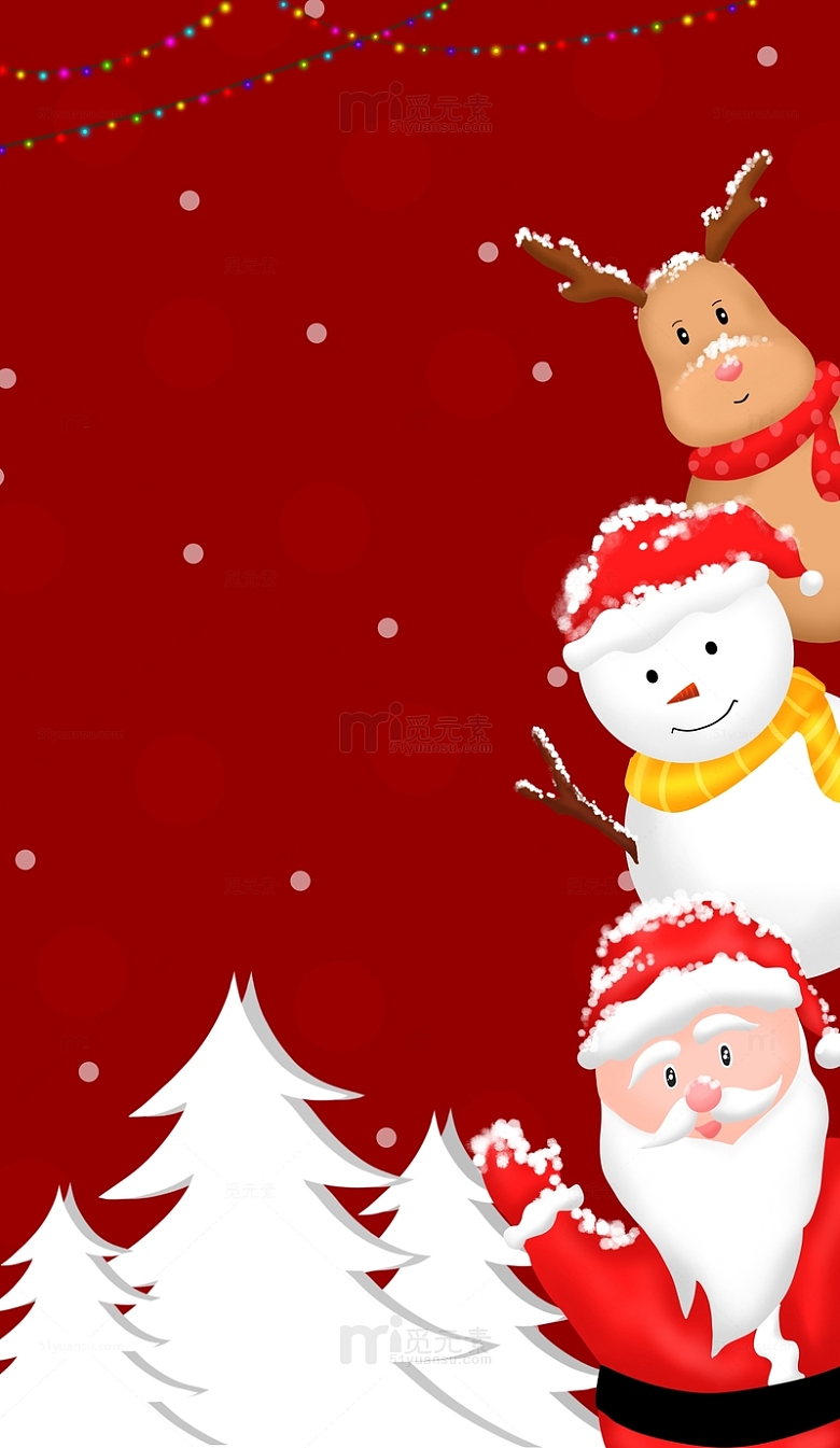 圣诞老人雪人麋鹿红色背景