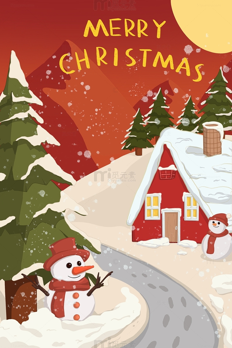 红色+手绘+圣诞节+圣诞精品+雪人